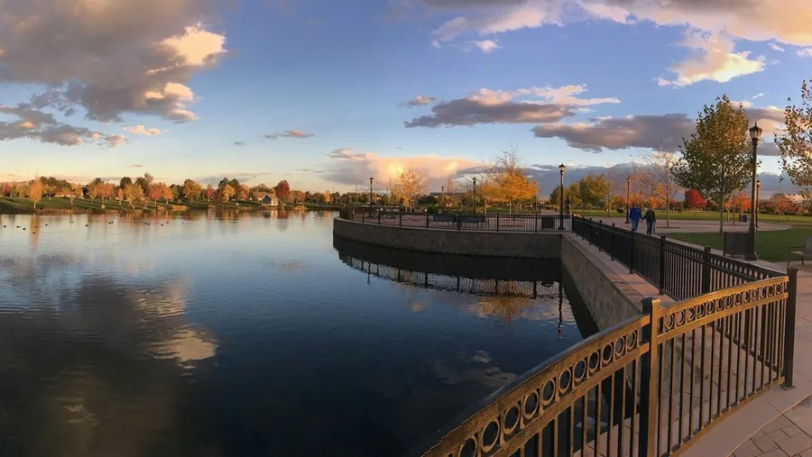 A walkway in Meridian, Idaho in Julius M Kleiner Memorial Park at sunset